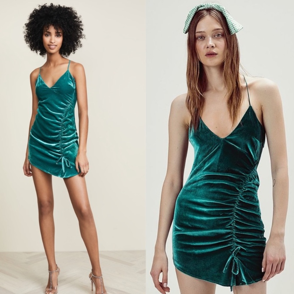 NWT ☘️ For Love and Lemons St Patrick’s Day Emerald Velvet Viva Mini Dress